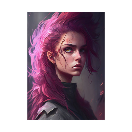 Astonishing Female Portrait: Vibrant Pink Hair Art - Poster