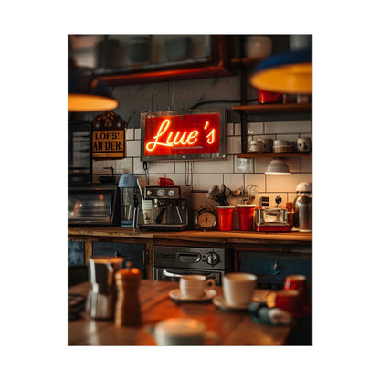 Cozy Retro Kitchen Artwork: Lukes Diner Sign Digital Art - Poster