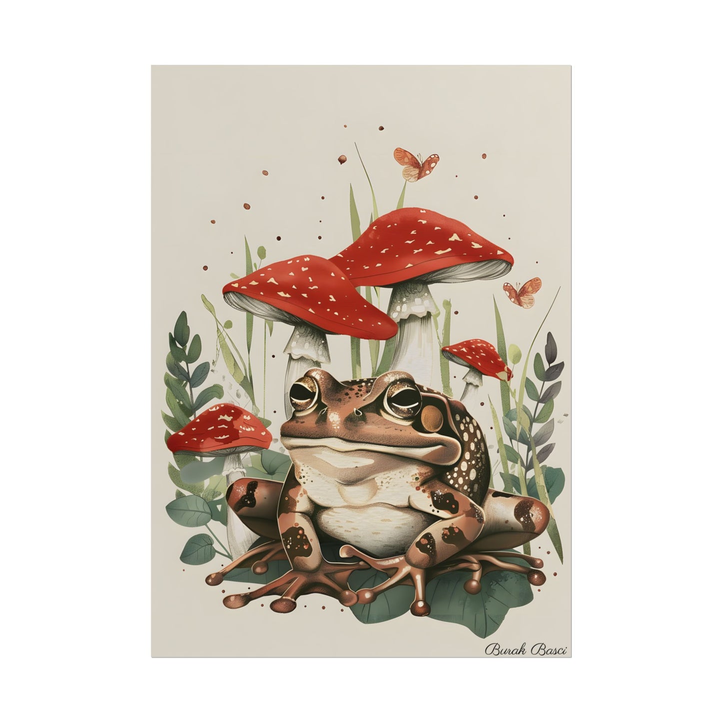 Retro Frog Smile: Colorful Mushroom Friends - Poster