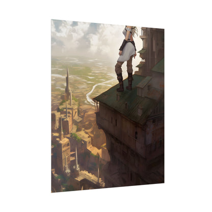 Dramatic Birds Eye View: Anime Blonde Female in Contemplation - Poster