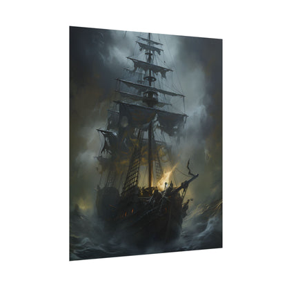 Eerie Pirate Ghost Ship: Sailing Seascape Artwork - Poster