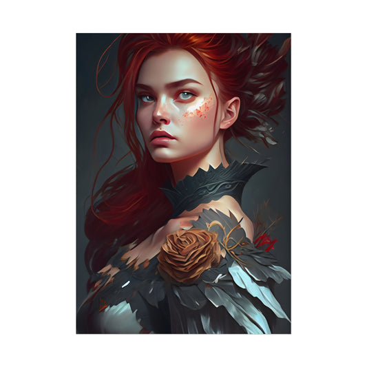Stunning Redhead in Formal Dress: Elegant Portrait - Poster