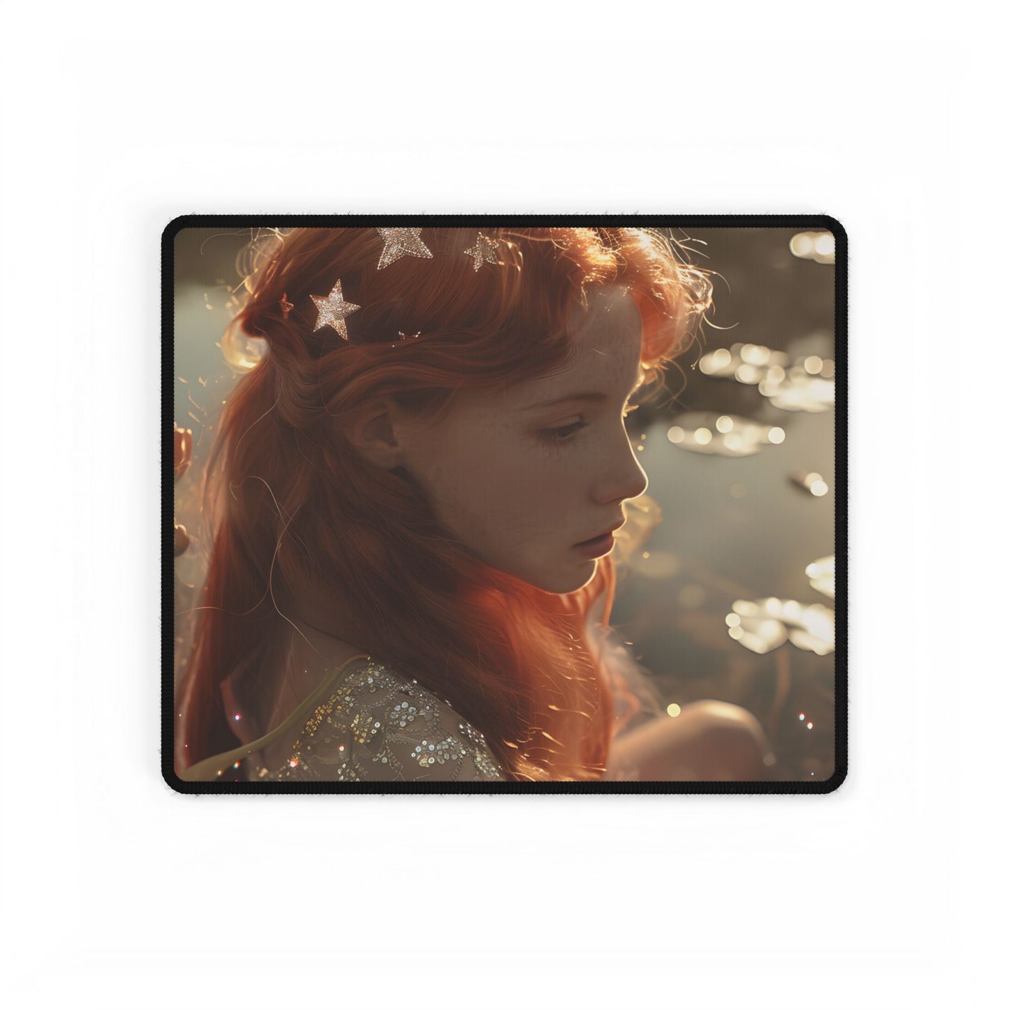 Sparkling Red Beauty: A Young Girl's Fiery Locks - Desk Mat