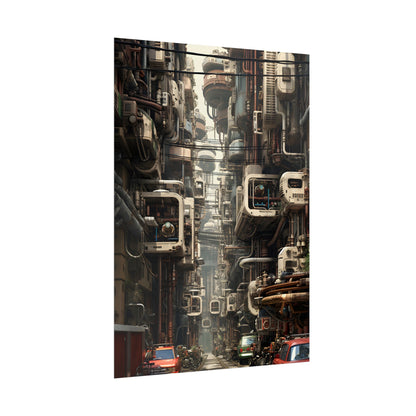 Steampunk Post-Apocalyptic City: Nighttime Digital Artwork - Poster