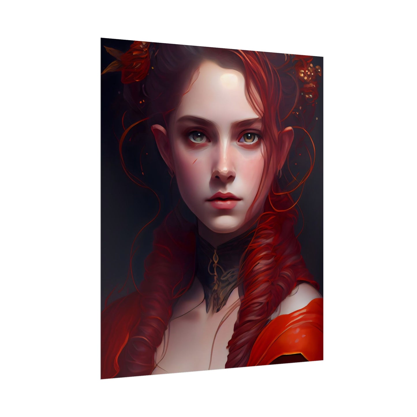 Redhead Portrait: Vibrant Dress Artwork - Poster