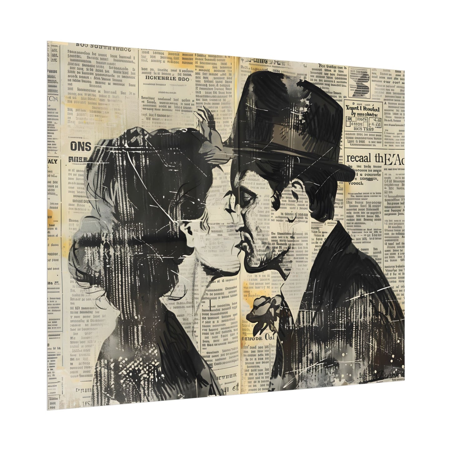Vintage Romance Couples: Newsprint Artwork - Intimate Moments - Poster
