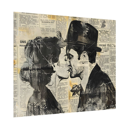 Vintage Romance Couples: Newsprint Artwork - Intimate Moments - Poster