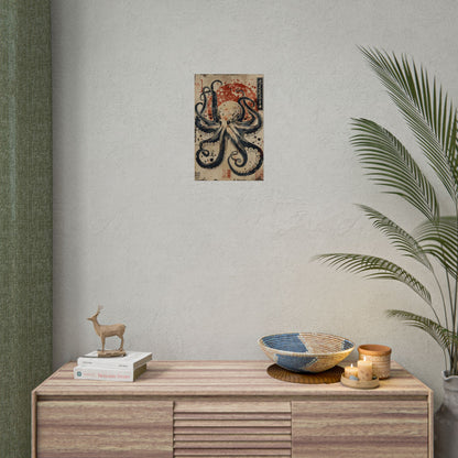 Stylized Octopus: Vibrant Japanese Ukiyo-E Artwork - Poster