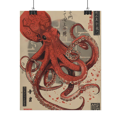 Stylized Japanese Octopus: Muted Watercolor Artwork - Poster