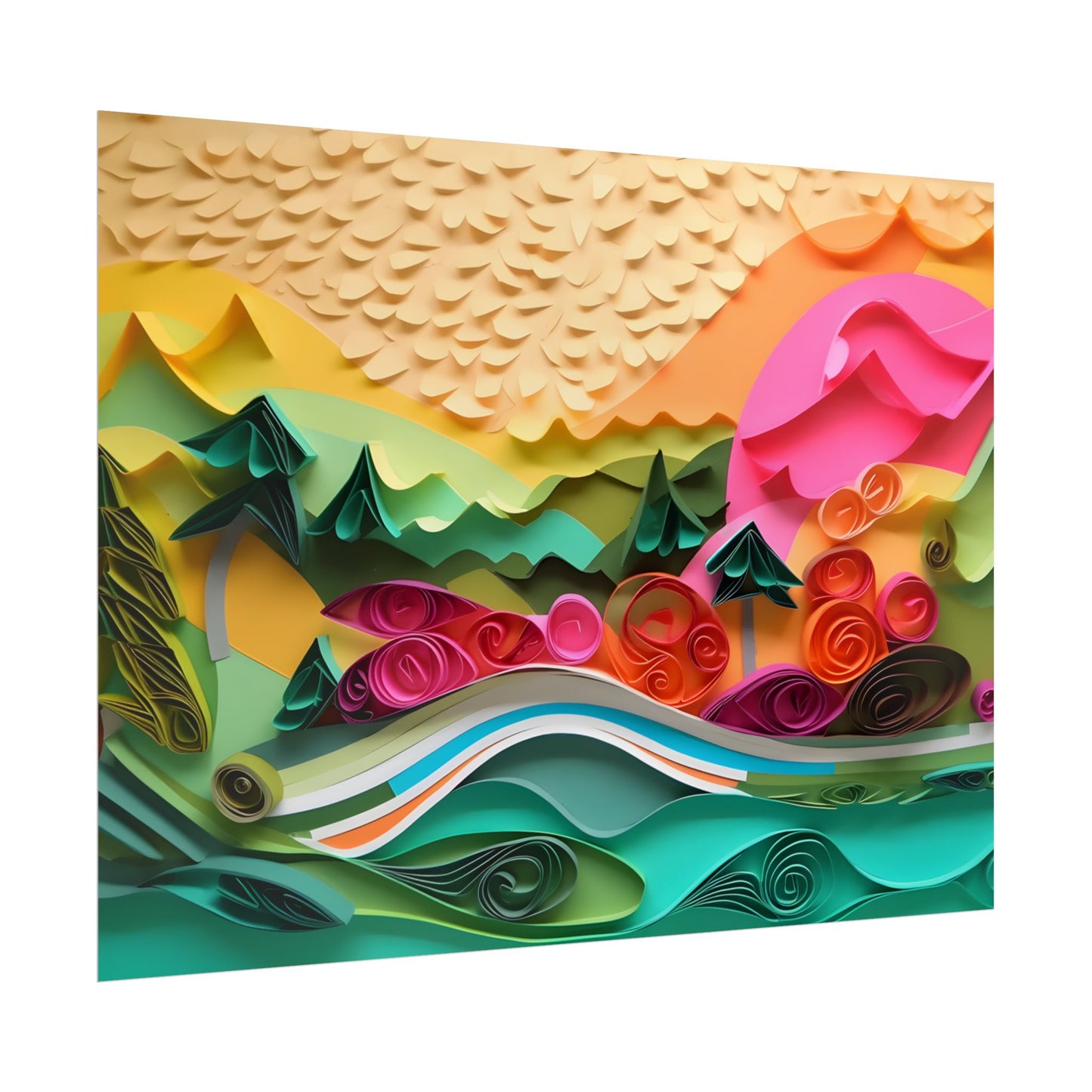 Magical Beach Landscape: Paper Quilling Art Piece - Poster