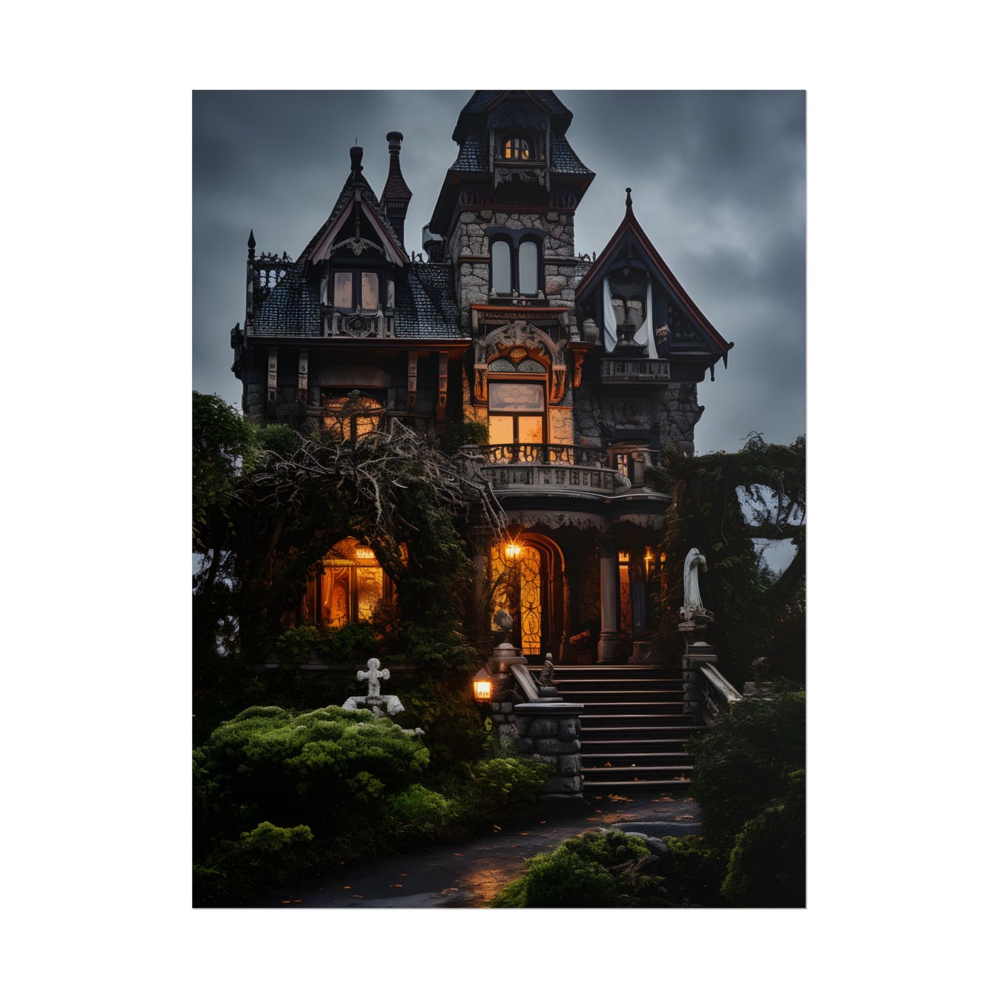 Spooky Victorian Mansion: Atmospheric Haunted Artwork - Poster
