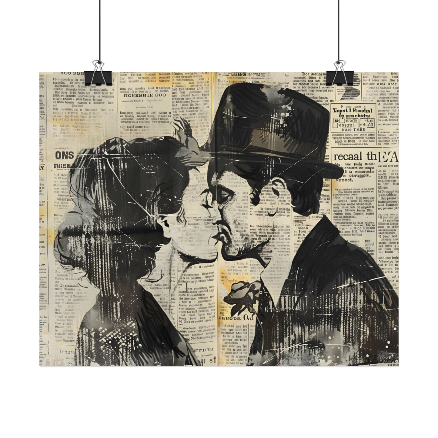 Vintage Romance Couples: Newsprint Artwork - Intimate Moments - Poster