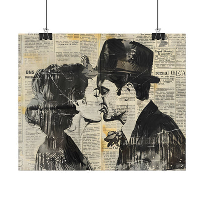 Vintage Romance Couples: Newsprint Artwork - Intimate Moments - Poster