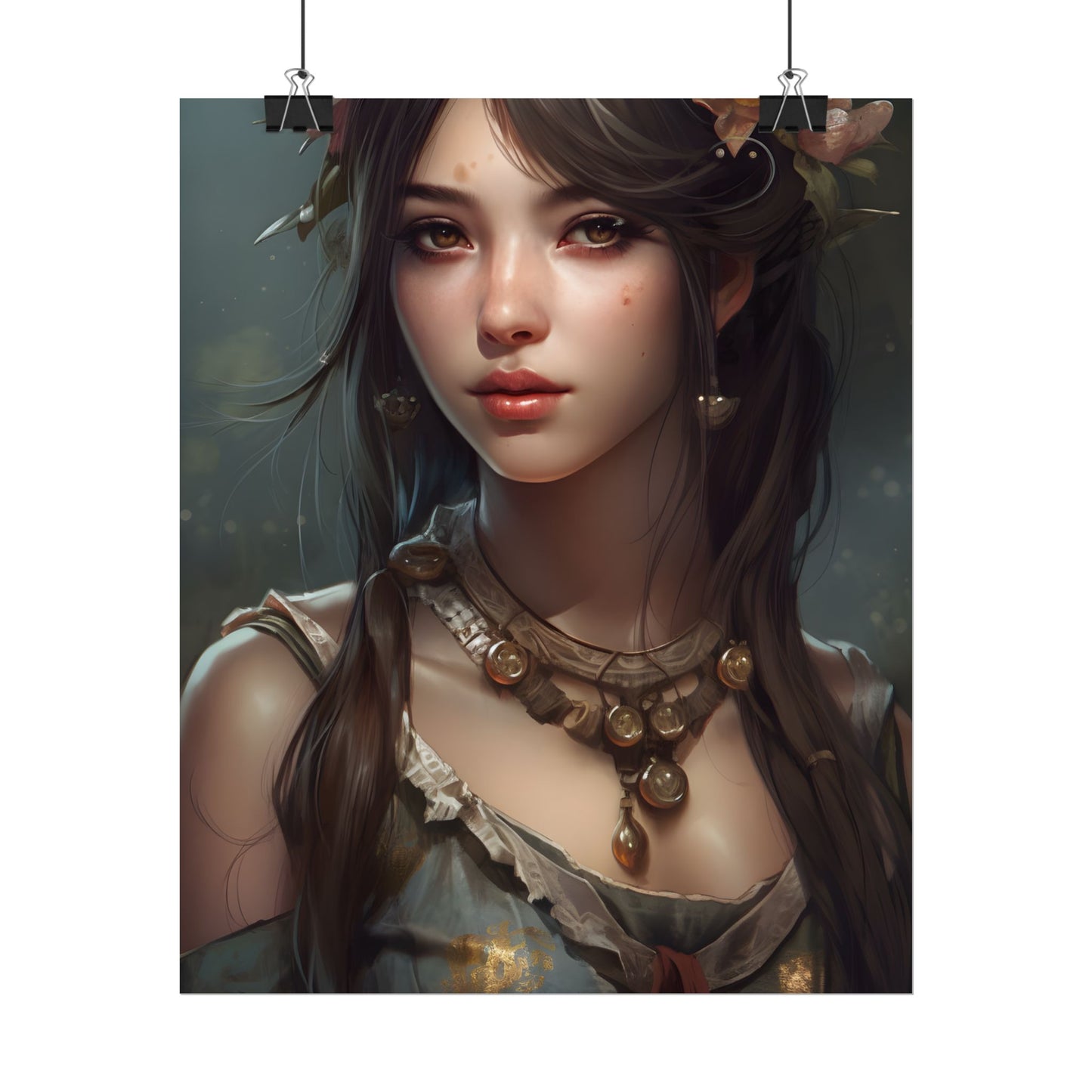 Realistic Female Portrait: Black Haired Beauty - Poster