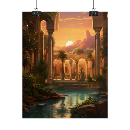 Desert Oasis at Sunset: Magical Desert Artwork - Poster