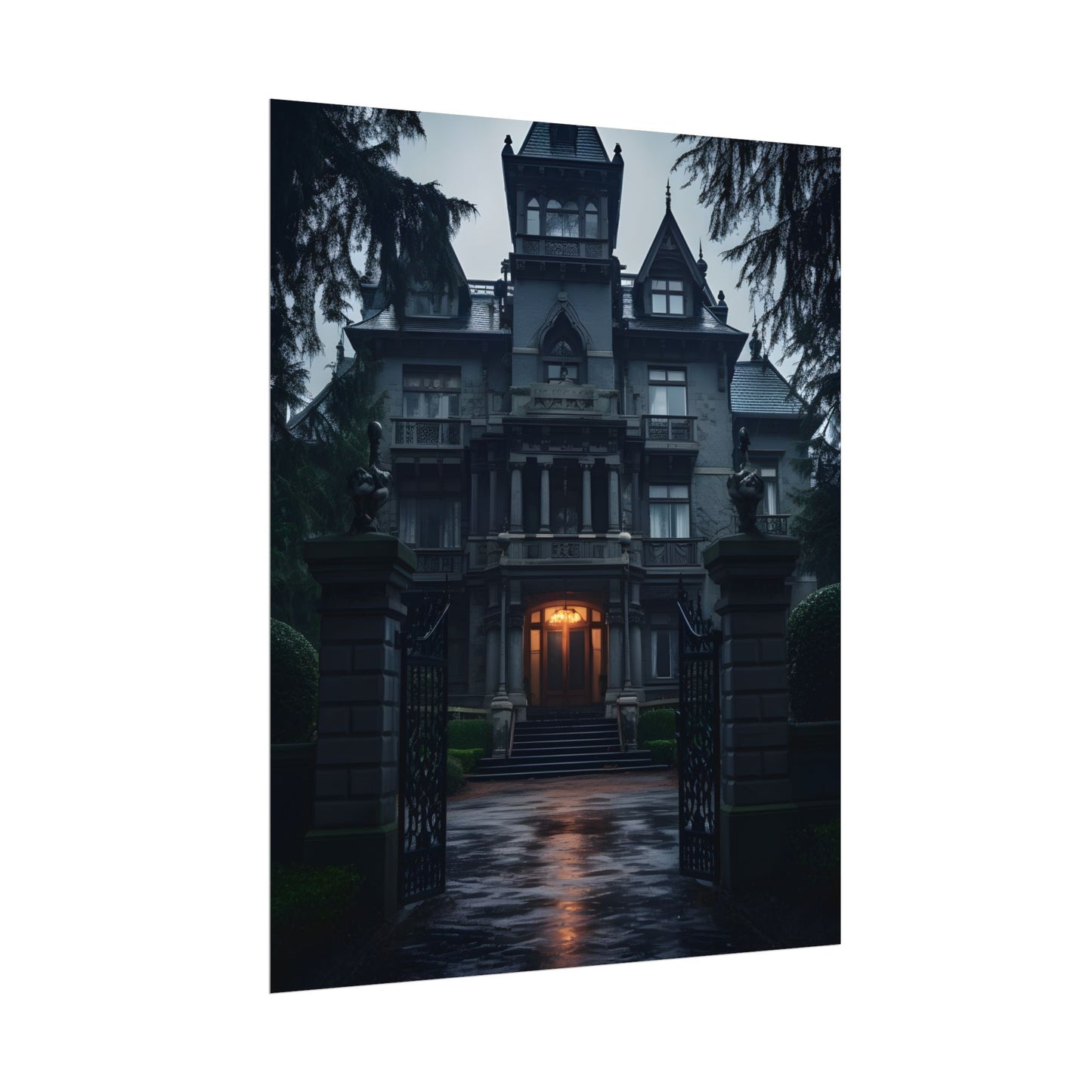Haunted Victorian Mansion: Spooky Atmosphere Artwork - Poster