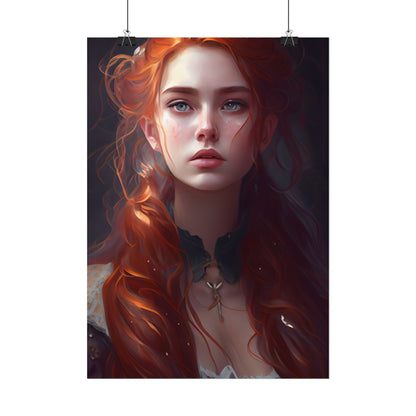 Elegant Redhead Portrait: Female Artwork in Dress - Poster