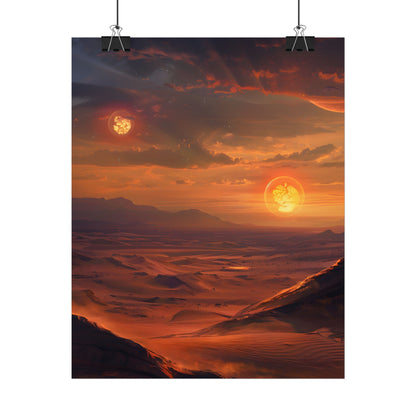 Peaceful Tatooine Sunset: Barren Desert Landscape - Poster