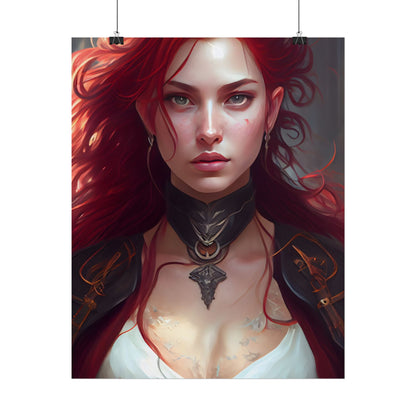 Red Hair Beauty: Elegant Woman in Black - Poster