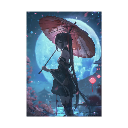 Anime Winter Girl: Gentle Snow Scene Art - Poster