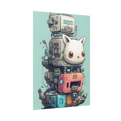 Mysterious Pixel Pets in Futuristic Room: Cyberpunk Artwork - Poster