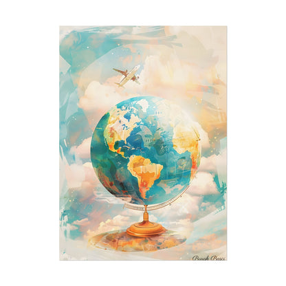 Vintage Globe with 80 Iconic Landmarks: Educational Artwork - Poster