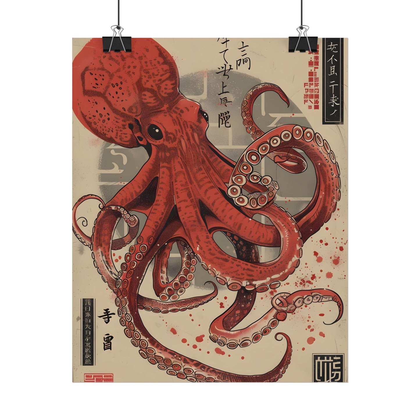 Stylized Japanese Octopus: Muted Watercolor Artwork - Poster
