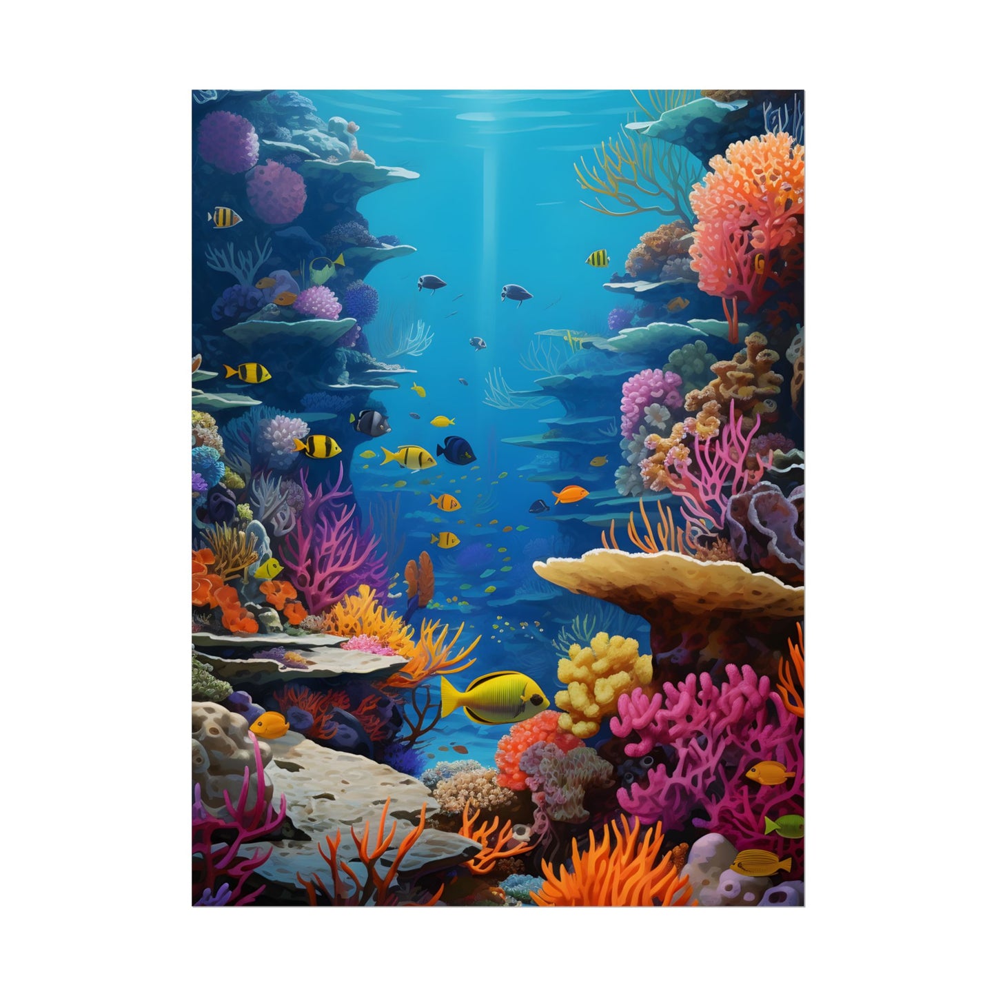 Vibrant Coral Reef Sanctuary: Tropical Marine Life Art - Poster
