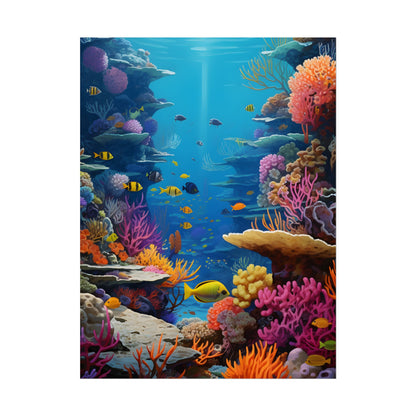 Vibrant Coral Reef Sanctuary: Tropical Marine Life Art - Poster