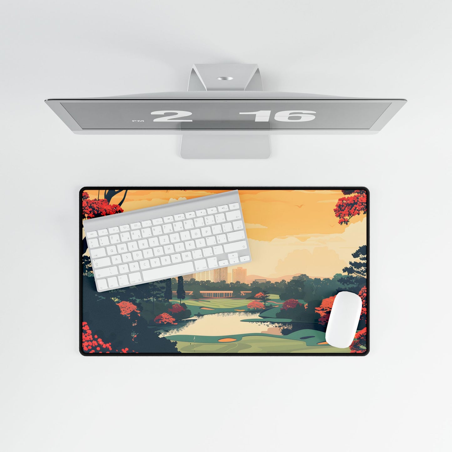 Retro-Style Augusta Georgia Golf Course: Vibrant Illustration Art - Desk Mat