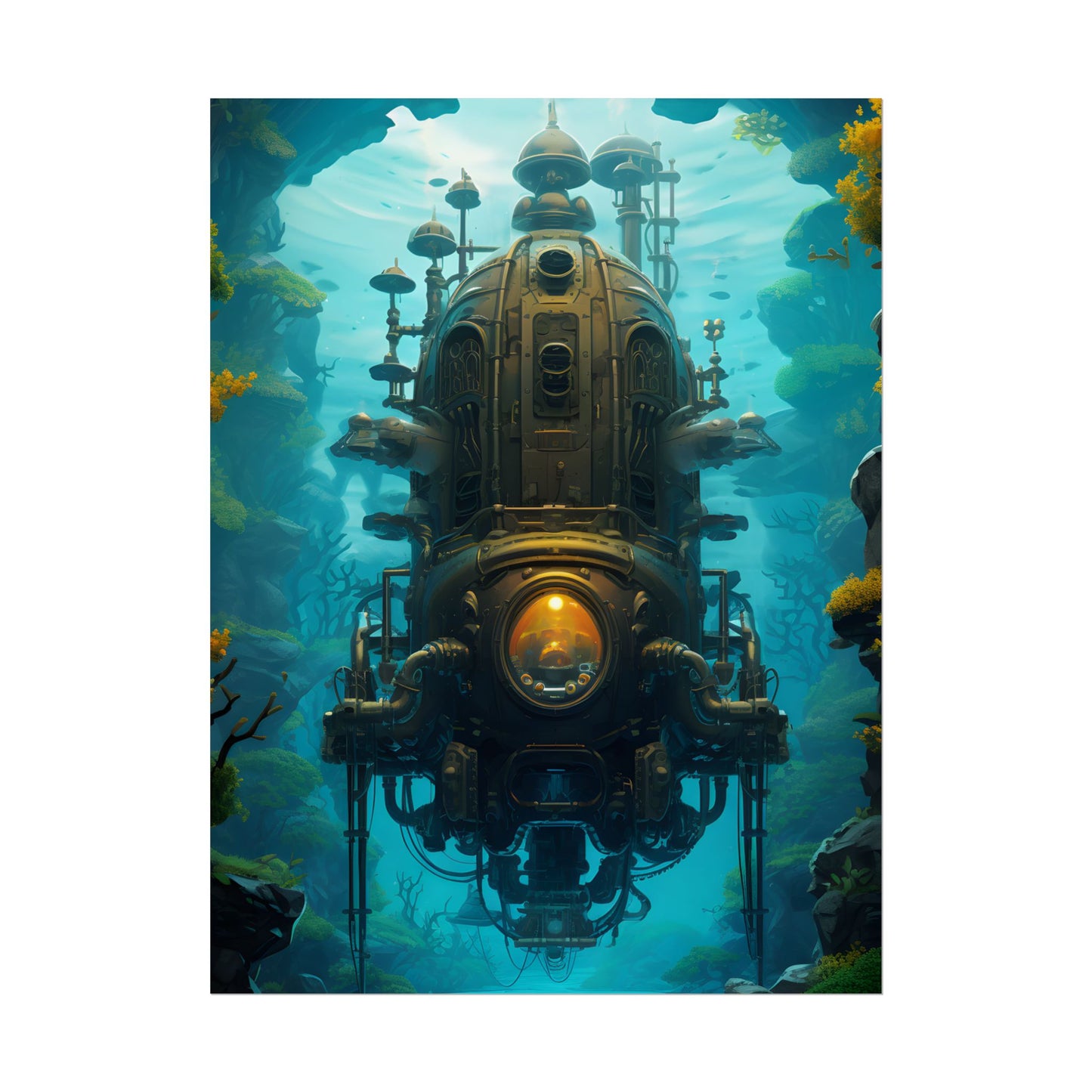 Steampunk Underwater Odyssey: Captain Nemo's Nautilu Submarine Art - Poster