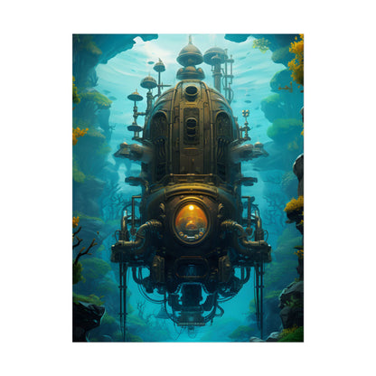 Steampunk Underwater Odyssey: Captain Nemo's Nautilu Submarine Art - Poster