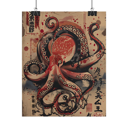 Stylized Octopus in Ukiyo-E Style: Japanese Artwork - Poster