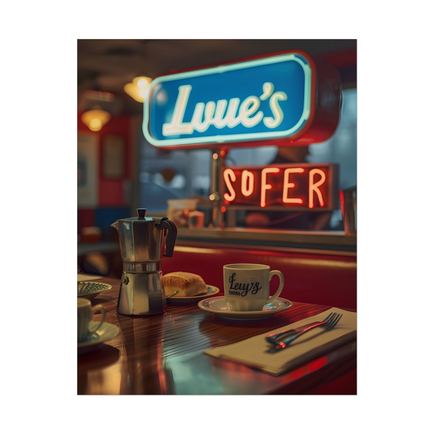 Retro Kitchen Diner Scene: Cozy Coffee Moment - Poster
