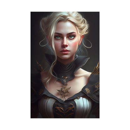 Stunning Blonde Portrait: Elegant Vintage Dress - Poster