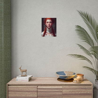 Soft Glow Redhead Portrait: Elegant Female Artwork in Dress - Poster