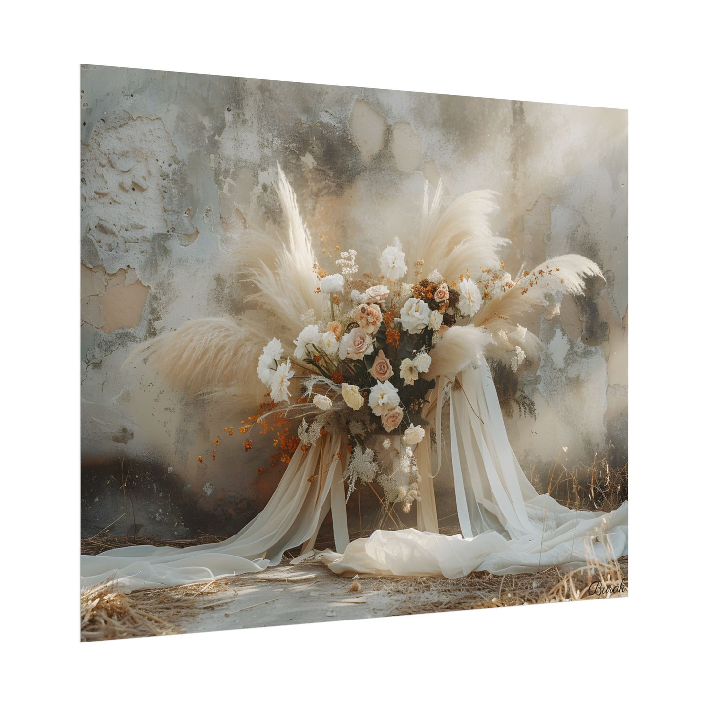 Whimsical Floral Bloom: Pampas Grass Artwork - Poster