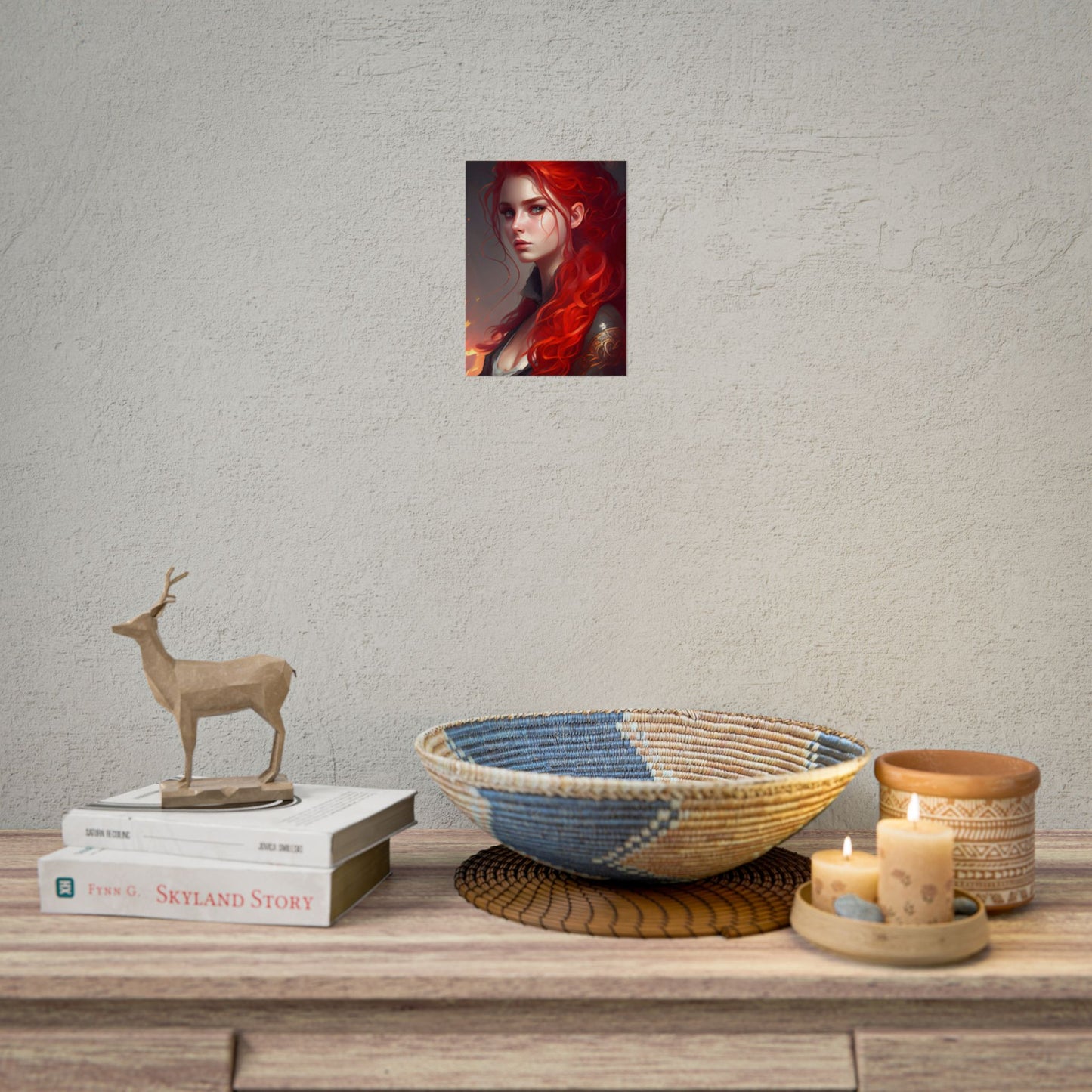 Composed Redhead: Elegant Portrait in Vibrant Red - Poster