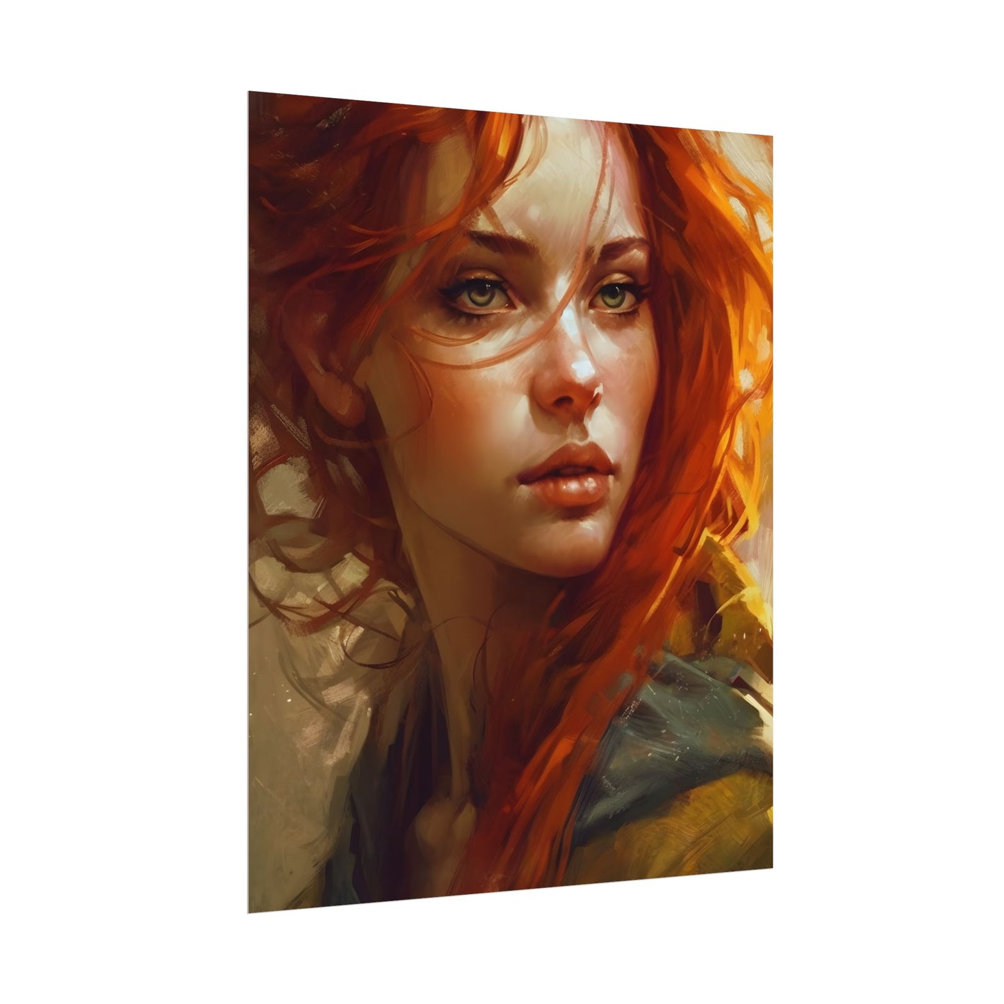 Elegant Redhead Portrait: Serious Female Artwork - Poster