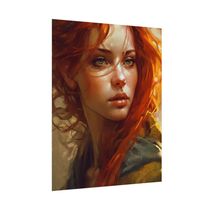 Elegant Redhead Portrait: Serious Female Artwork - Poster