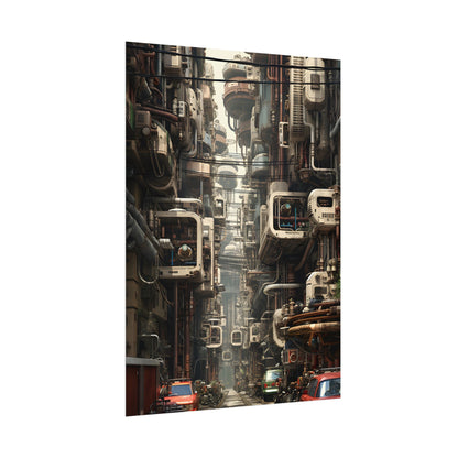 Steampunk Post-Apocalyptic City: Nighttime Digital Artwork - Poster