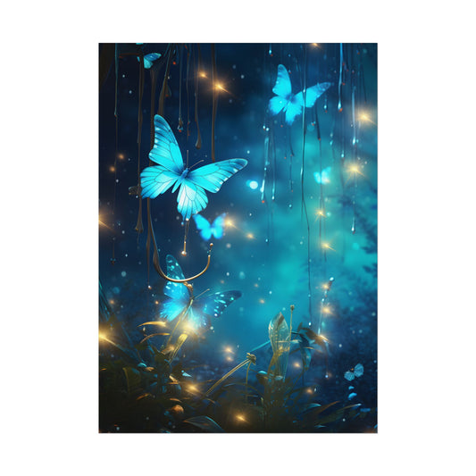 Fantasy Night Forest: Bokeh Glow Digital Artwork - Poster