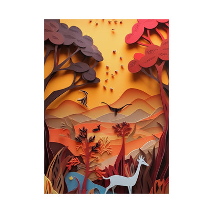 Vibrant African Quilled Landscape: Colorful Paper Artwork - Poster