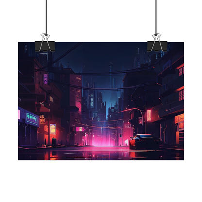 Melancholic Night: A Cyberpunk Urban Landscape - Poster