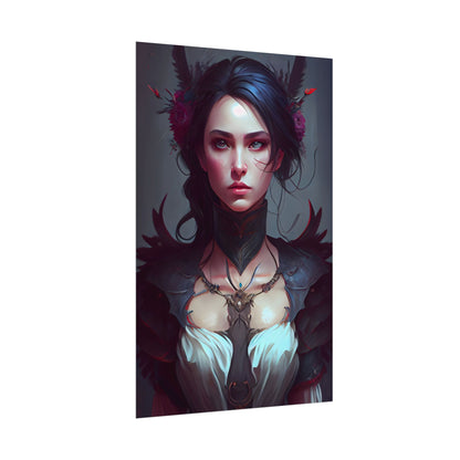 Enchanting Female Portrait: Elegant Black Dress Artwork - Poster