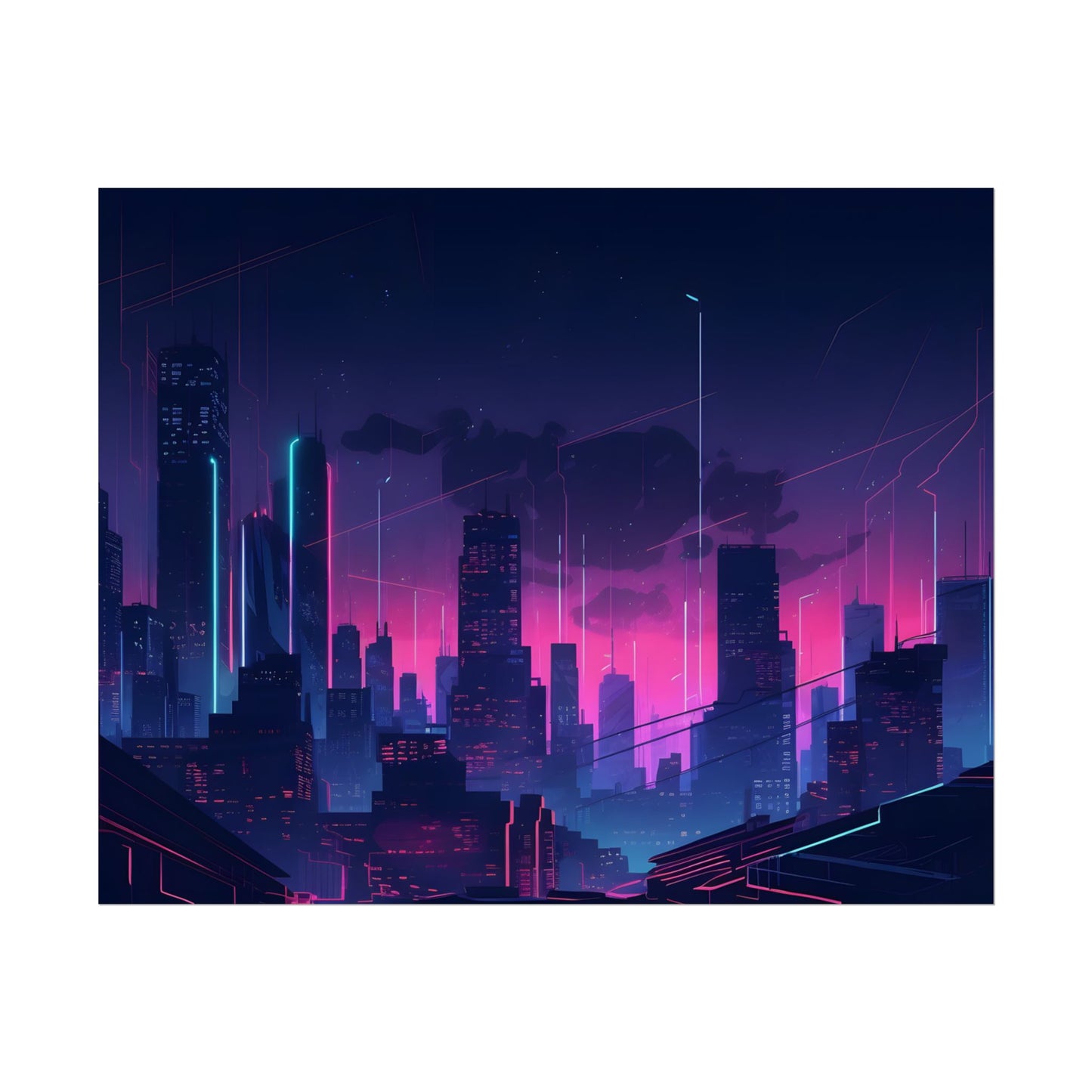 Melancholic Cyberpunk Cityscape: Nighttime Digital Art - Poster