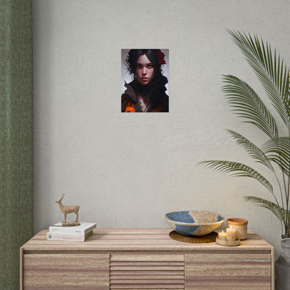 Black Hair Female Portrait: Elegant Dress Artwork - Poster