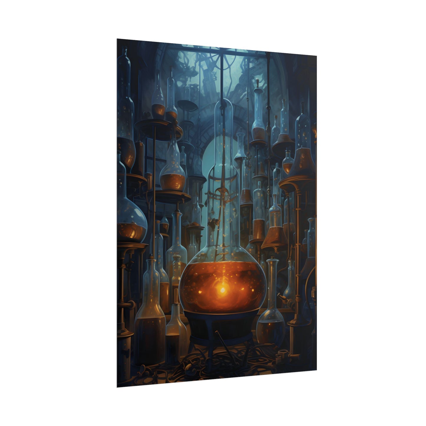 Scientific Discovery: Mysterious Laboratory Scene with Beaker and Whiteboard - Poster