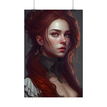 Formal Redhead Portrait: Nature-Themed Artwork in Green and Blue - Poster