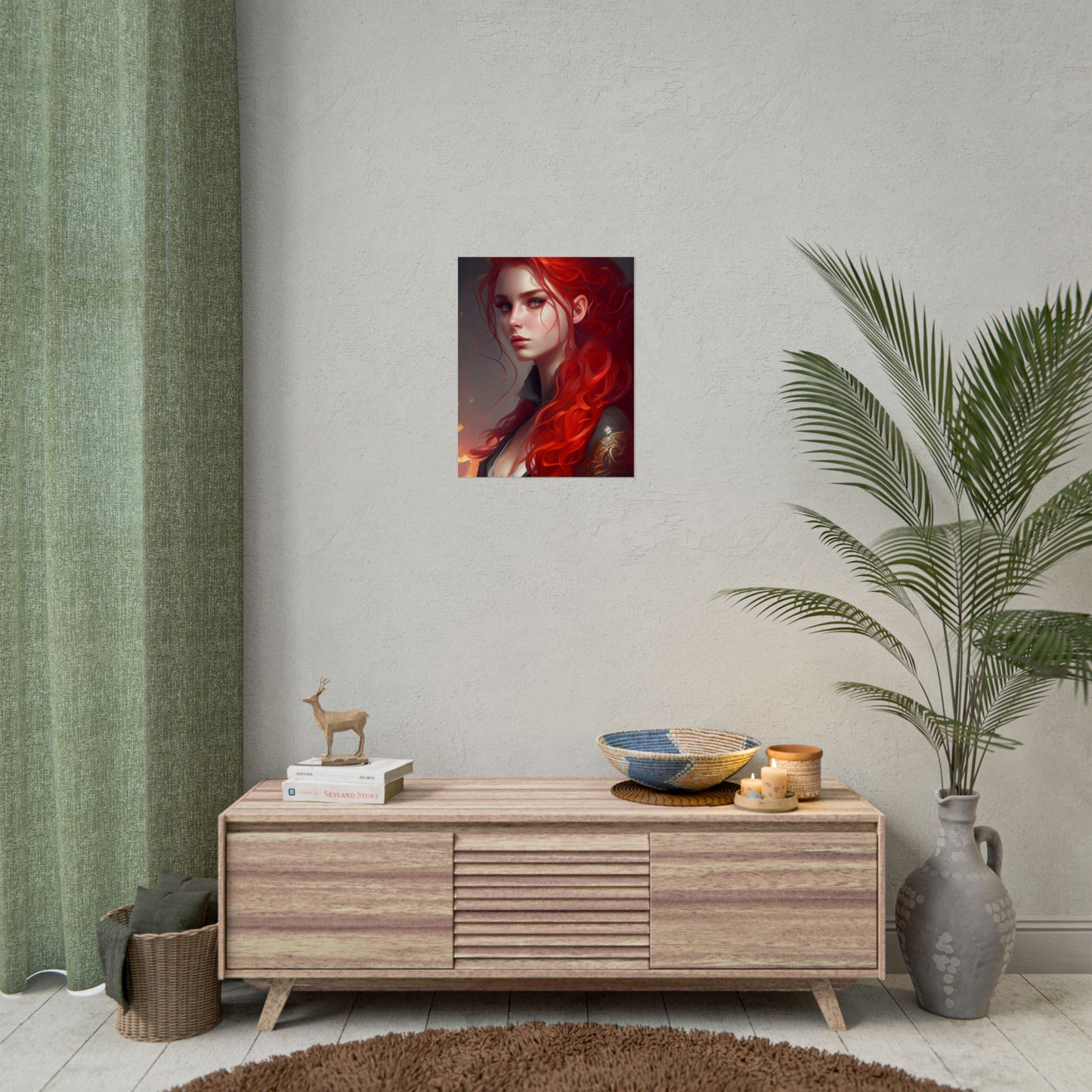 Composed Redhead: Elegant Portrait in Vibrant Red - Poster
